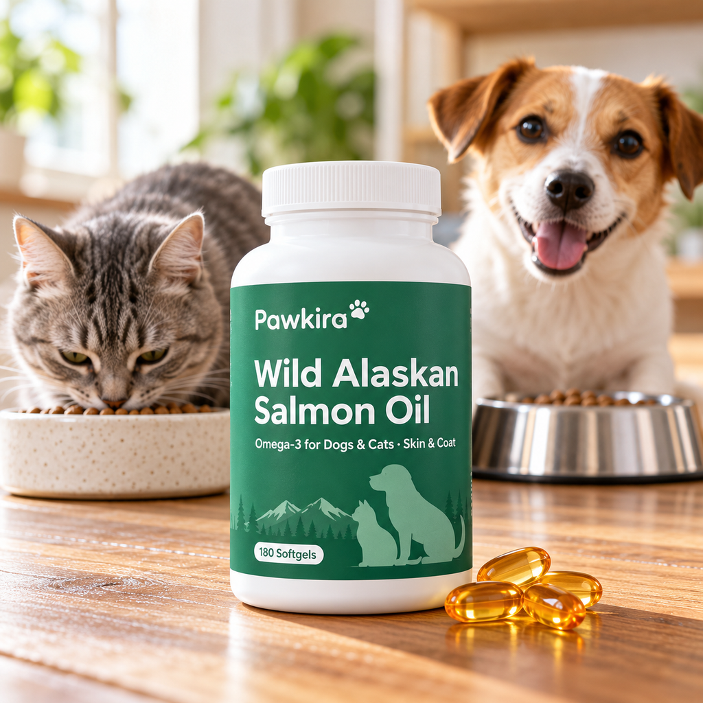 Wild Alaskan Salmon Oil with a cat and a dog